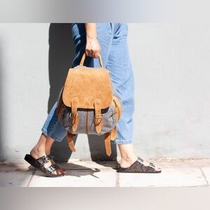 MILLOO Artemis backpack brown stonewashed canvas and Brown leather